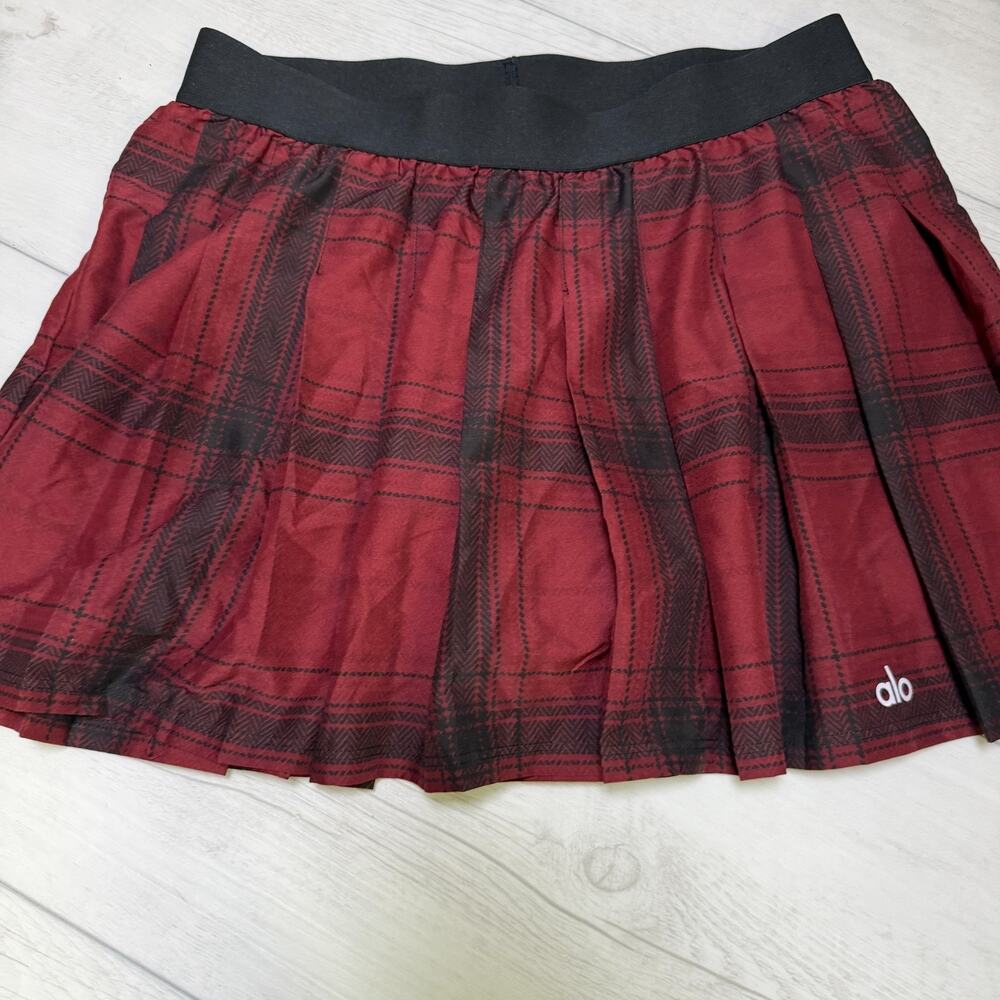 ALO Yoga Legacy Plaid Varsity Tennis Skirt Women Small Red Black Golf Pickleball